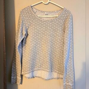 Three Dots Light Gray & White Striped Cowlneck Sweater
